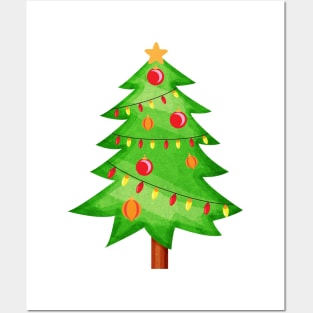 Cute Comic Christmas Tree Illustration Posters and Art